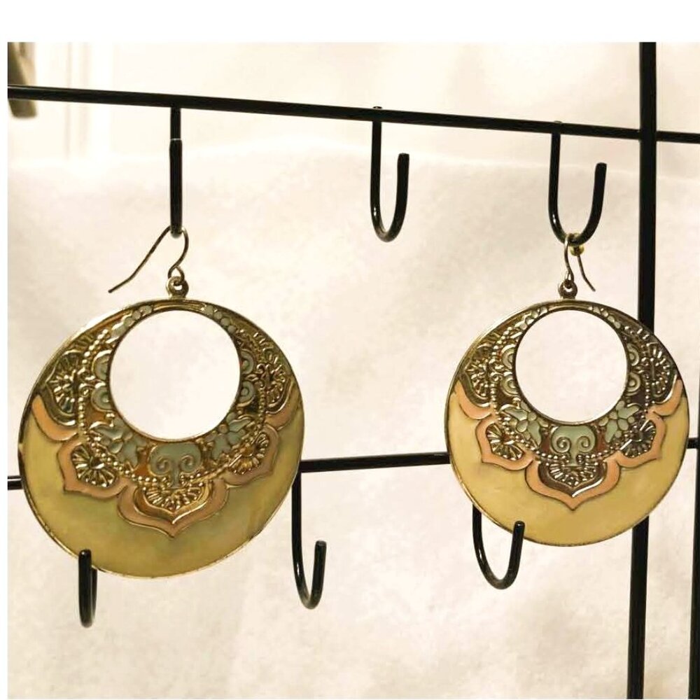 BOHEMIAN CLOISONNE AND GOLD LAME DANGLE EARRINGS